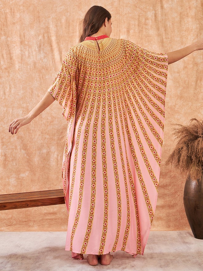The Kaftan Company Pink Floral Print Kaftan Nightdress with 3/4 Sleeve - Image 4