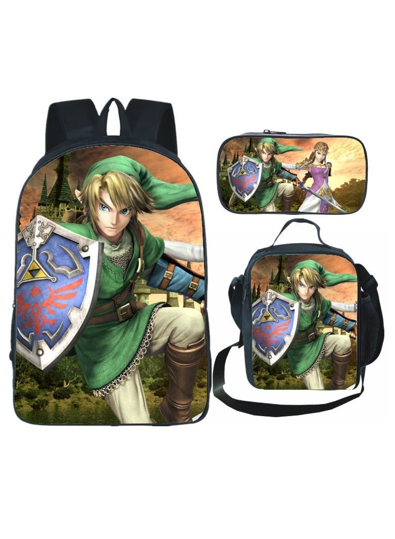 Legend of Zelda Children Backpack Daypack Schoolbag Teen Boys School  bag with Lunch Box Pen Case 3 in 1 Children Backpack Daypack Schoolbag Teen Boys School Book bag with Lunch Box Pen Case 3 in 1