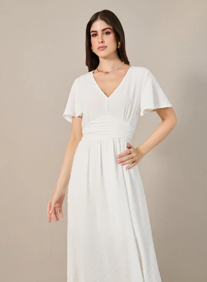 Styli Styli Dobby Flared Sleeves A-Line Midi Dress
