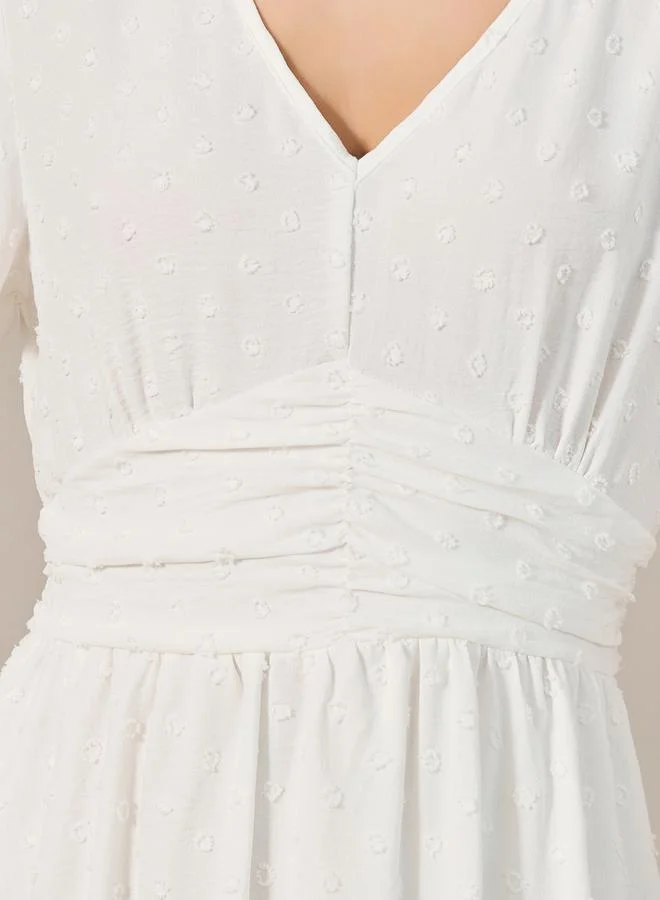 Styli Styli Dobby Flared Sleeves A-Line Midi Dress