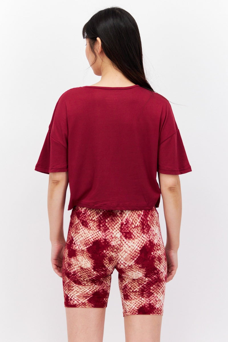 Women 2 Pcs Metallic Pyjama Set, Maroon Combo