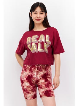 BCBGeneration Women 2 Pcs Metallic Pyjama Set, Maroon Combo  - Image 1
