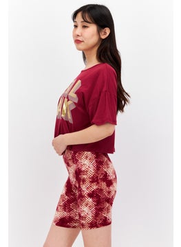 BCBGeneration Women 2 Pcs Metallic Pyjama Set, Maroon Combo  - Image 4