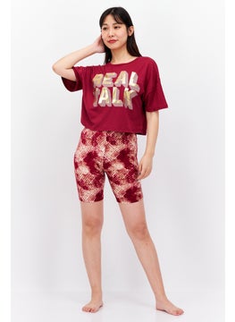 BCBGeneration Women 2 Pcs Metallic Pyjama Set, Maroon Combo  - Image 2