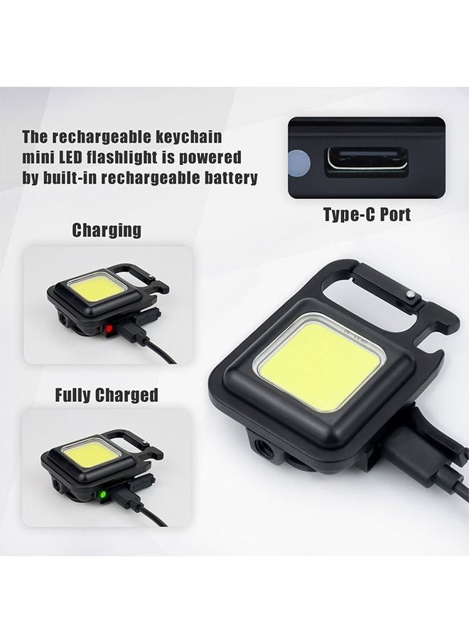 GROIC - COB Small Flashlights Keychain Light 800Lumens Bright Mini Flashlight Rechargeable 4 Light Modes Portable Pocket Flashlight with Folding Bracket Magnet Base Bottle Opener for Camping Walking - Image 1