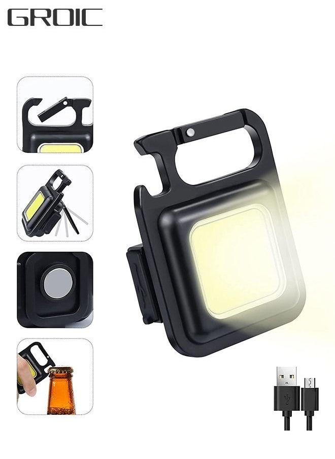 GROIC - COB Small Flashlights Keychain Light 800Lumens Bright Mini Flashlight Rechargeable 4 Light Modes Portable Pocket Flashlight with Folding Bracket Magnet Base Bottle Opener for Camping Walking - Image 1