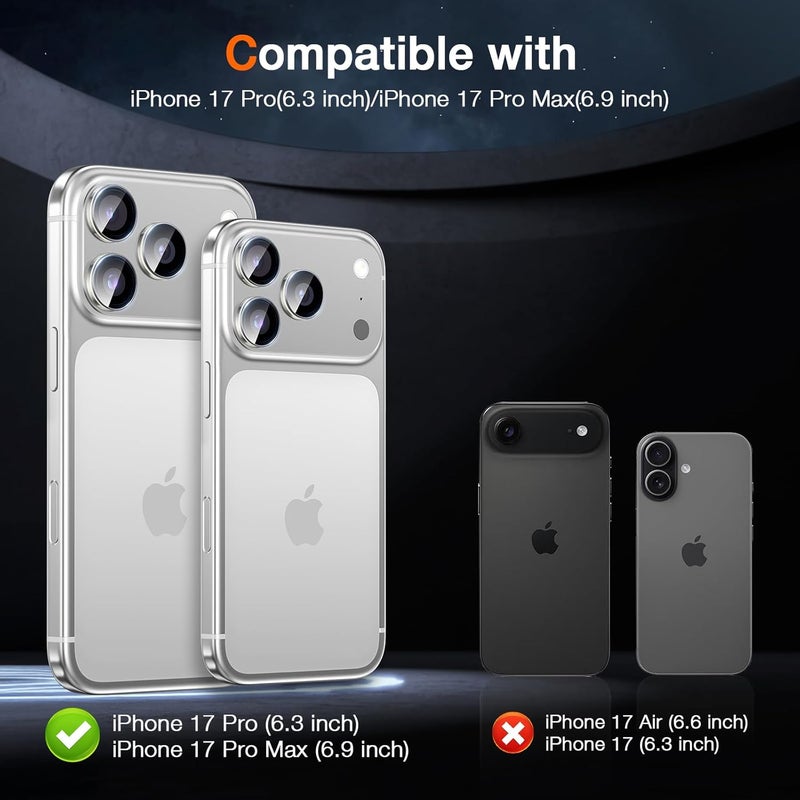 LK for iPhone 17 Pro/17 Pro Max Camera Lens Protector [Top 9H+ Military Grade Shatterproof] One-Click Installation, Ultra-Tough HD, Individual Lens Protectors Scratch-resistant, Titanium Silver,2 Pack - Image 2