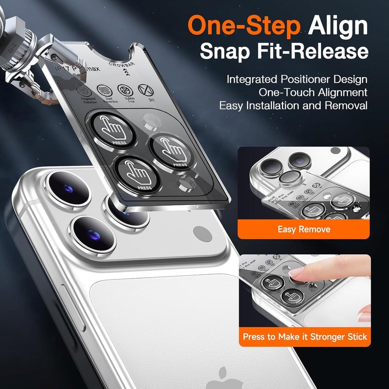 LK for iPhone 17 Pro/17 Pro Max Camera Lens Protector [Top 9H+ Military Grade Shatterproof] One-Click Installation, Ultra-Tough HD, Individual Lens Protectors Scratch-resistant, Titanium Silver,2 Pack - Image 3