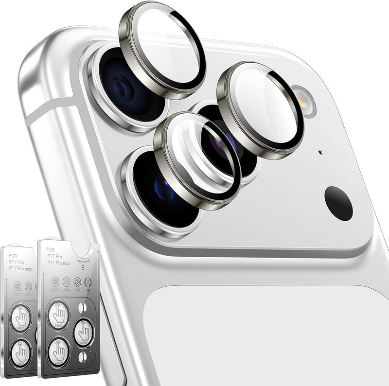 LK for iPhone 17 Pro/17 Pro Max Camera Lens Protector [Top 9H+ Military Grade Shatterproof] One-Click Installation, Ultra-Tough HD, Individual Lens Protectors Scratch-resistant, Titanium Silver,2 Pack - Image 1
