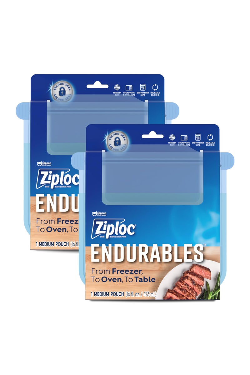 Ziploc Ziploc Endurables Medium Pouch 2 Cups Reusable Silicone Bags and Food Storage Meal Prep Containers for Freezer Oven and Microwave Dishwasher Safe 2 Pack