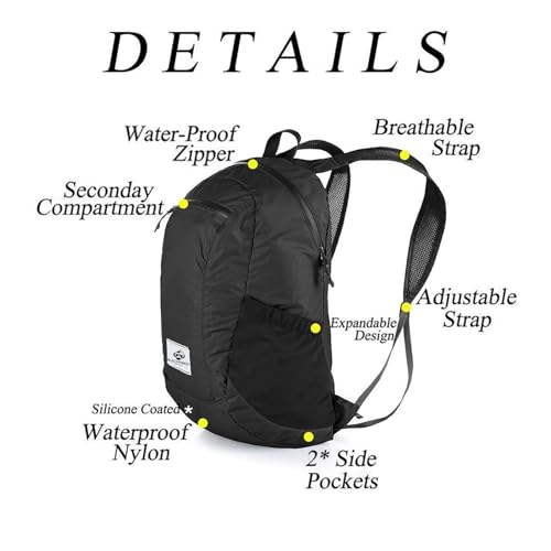 Blackpongo Small Backpack 18L Lightweight Packable Backpack for Travel Airplane Travel Hiking DaypackBlack - Image 3