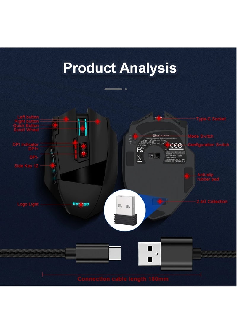 E-YOOSO - X-33 RGB USB Wireless Gaming Mouse,16000 Dpi 16 Buttons Programmable Game Optical Mice for Computer PC Laptop - Image 1