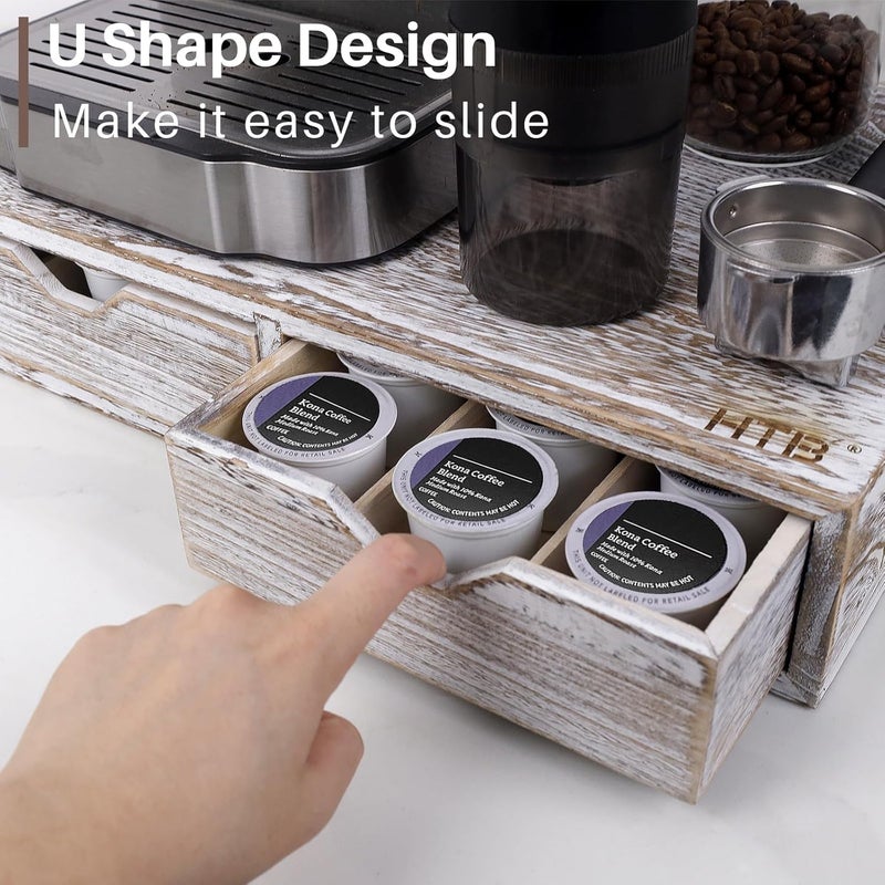 HTB K Cup Holder Compatible with K Cups, Coffee Pod Holder Holds Up 30 Cups, K Cup Organizer Storage Drawer Wood K Cup Drawer Vintage White - Image 5