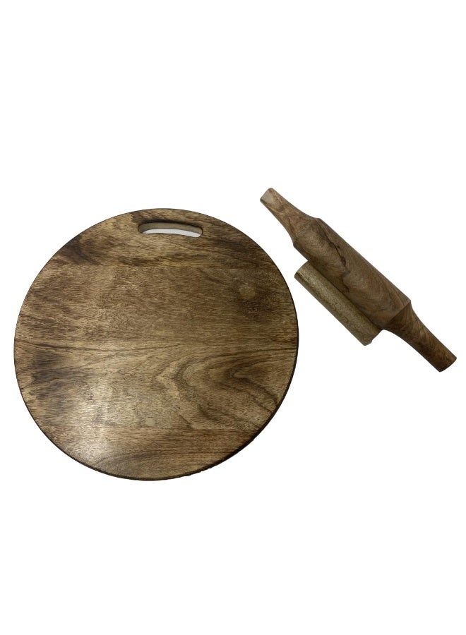 Rock Tawa طقم صاج خشبي للمطبخ | لوح فرد العجين وعصا فرد العجين من الخشب الصلب الفاخر مع حامل | 9.5 بوصة | بدون تلميع كيميائي | صناعة يدوية في الهند - Image 1