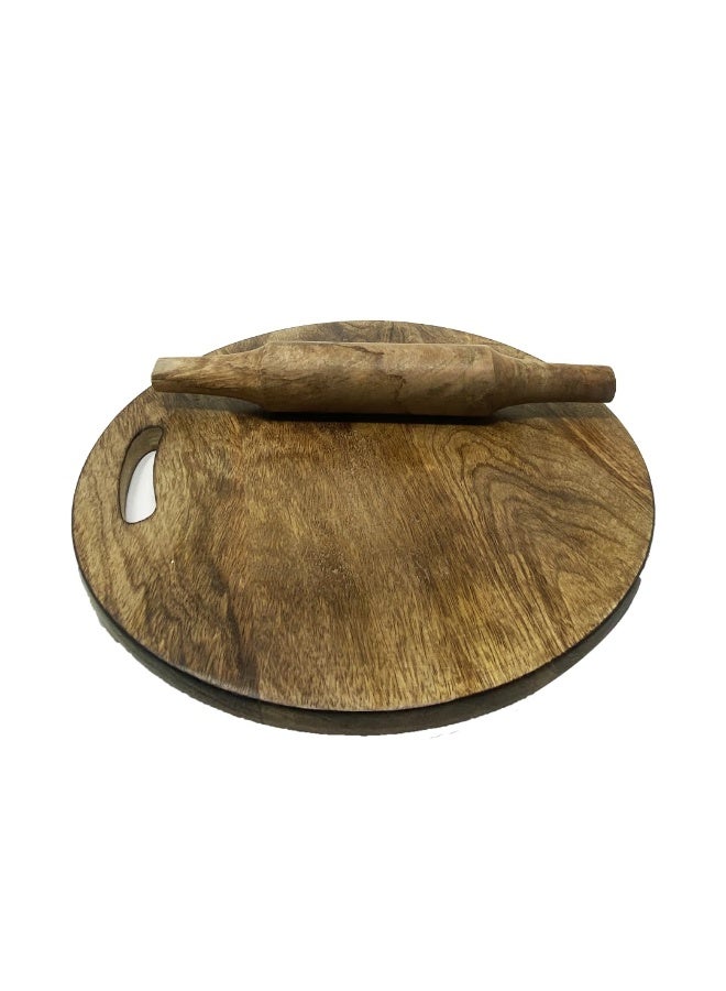 Rock Tawa طقم صاج خشبي للمطبخ | لوح فرد العجين وعصا فرد العجين من الخشب الصلب الفاخر مع حامل | 9.5 بوصة | بدون تلميع كيميائي | صناعة يدوية في الهند - Image 4