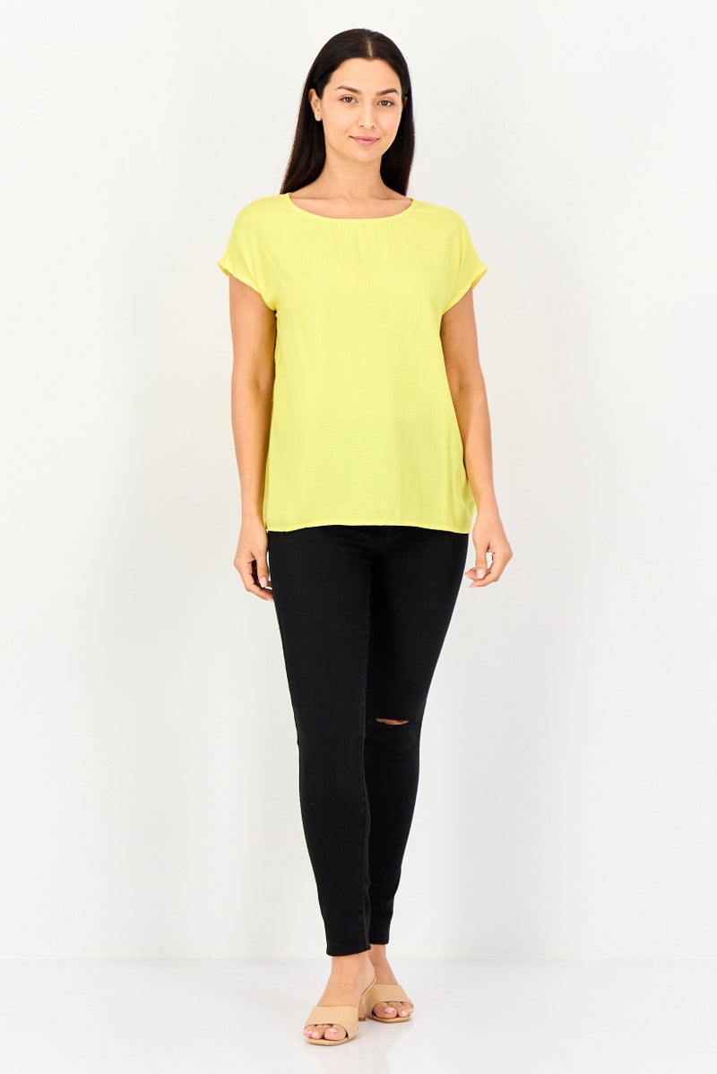 VERO MODA I Scenery By Vero Moda Women Round Neck Cap Sleeve Textured Top, Yellow - Image 2