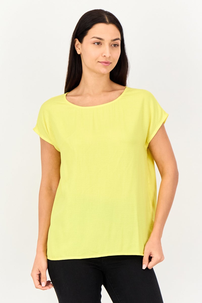 VERO MODA I Scenery By Vero Moda Women Round Neck Cap Sleeve Textured Top, Yellow - Image 1