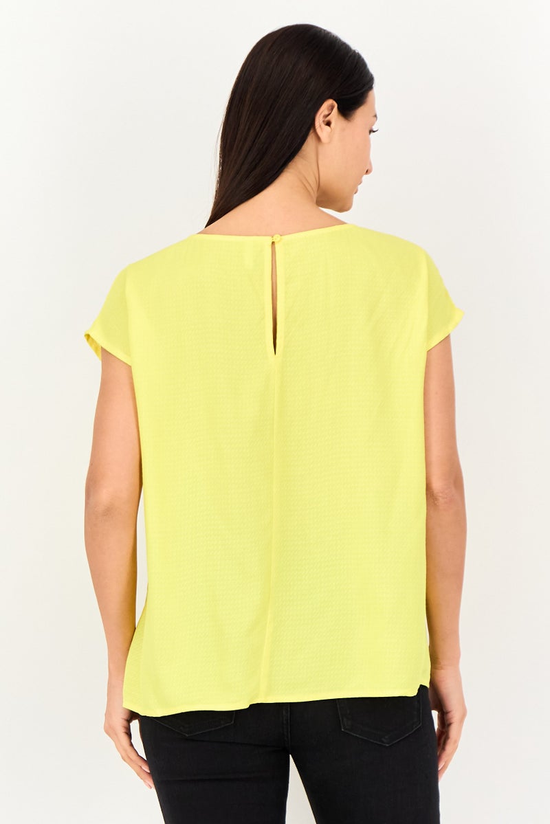 VERO MODA I Scenery By Vero Moda Women Round Neck Cap Sleeve Textured Top, Yellow - Image 4