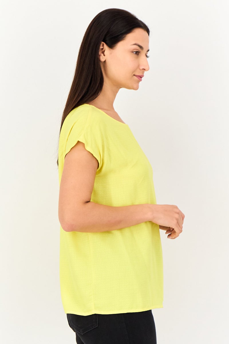 VERO MODA I Scenery By Vero Moda Women Round Neck Cap Sleeve Textured Top, Yellow - Image 3