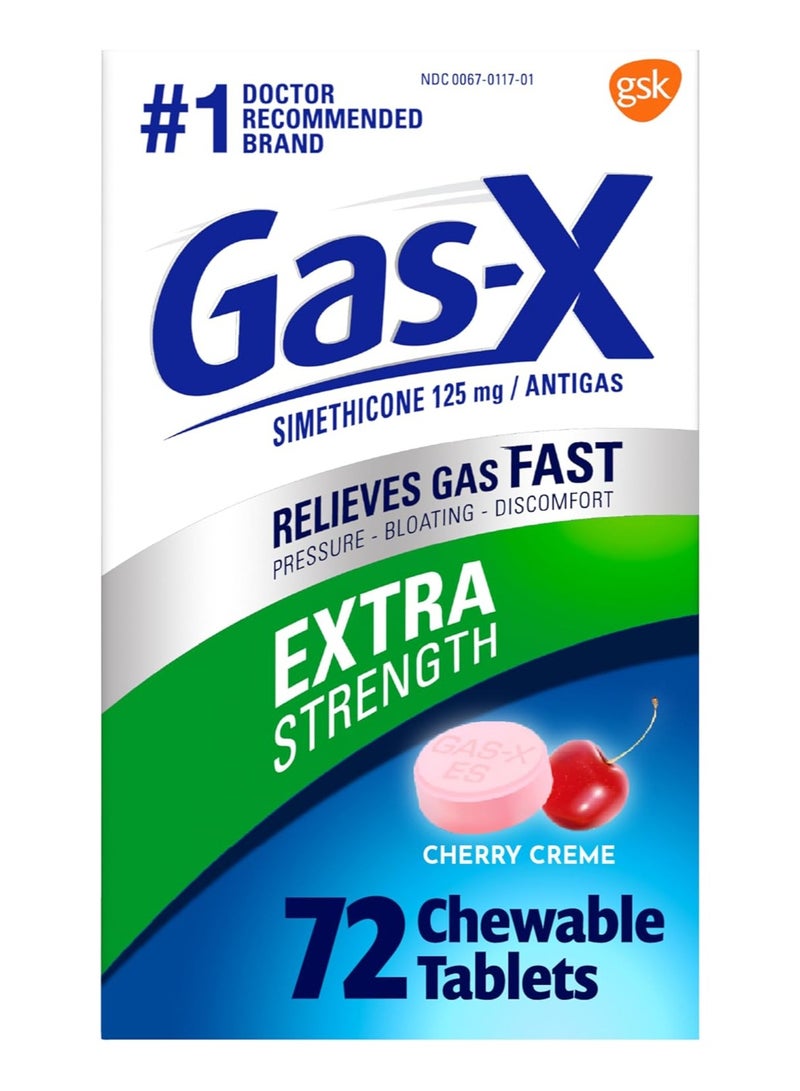 Gas-X Extra Strength Chewable Cherry Tablet for Fast Gas Relief,72 Count - Image 1