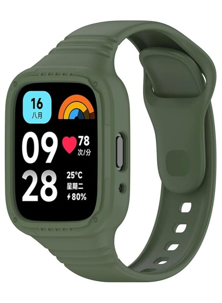 حزام لساعة Redmi Watch 3 Lite/Redmi Watch 3 Active، سوار ساعة بديل من السيليكون الرياضي مع حافظة ممتصة للصدمات لساعة Redmi Watch 3 Lite/Redmi Watch 3 Active، سوار معصم قابل للتعديل (أخضر)