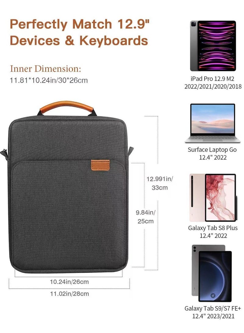 phomemo Protective 12.9-Inch Tablet Sleeve Case for iPad Pro and Galaxy Tabs, Handle and Adjustable Shoulder Strap Carrying Bag with Soft Lining (Black) - Image 2