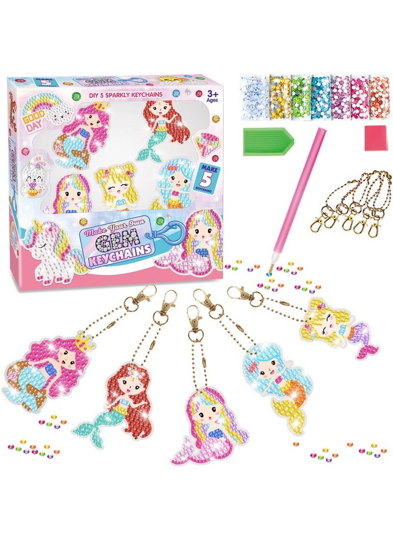 Diamond Painting Kit With Keychains For Kids, 5D Diamond Painting Craft For Age 6+, Diamond Dot Gem Art Kits For Kids, Princess Painting Kit  - Image 1