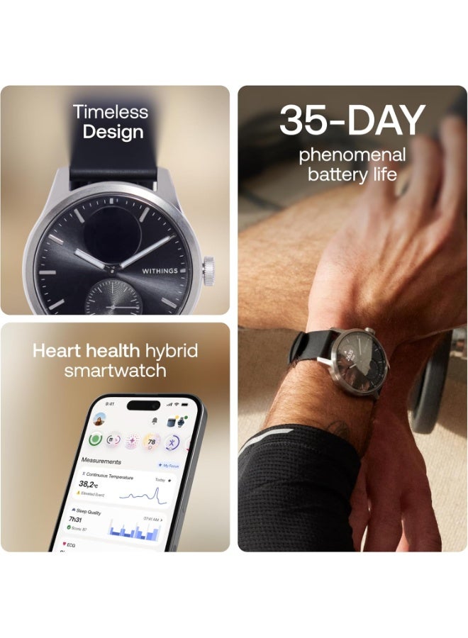 ويذينجز ساعة Withings ScanWatch 2 الذكية – مراقبة صحية متقدمة، تخطيط قلب ECG، قياس الأكسجين (SpO2)، تتبع النوم، بطارية تدوم 30 يوماً، مقاومة للماء – متوافقة مع Android وiOS - Image 2