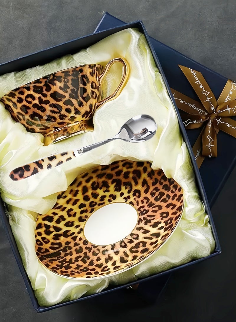 Hiras Fancy Cup & Saucer Set Ceramic Tea Cup Coffee Cup Set, Mug Set for Home, Office (Leopard Print 230ml) - Image 2