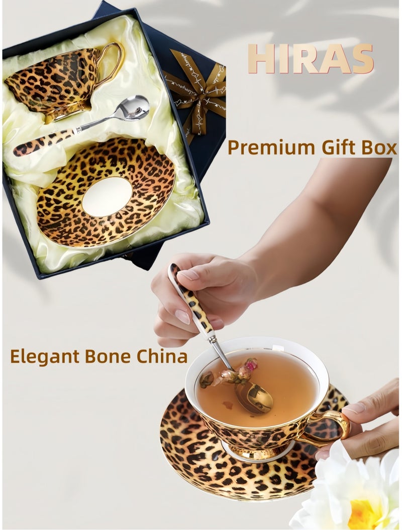 Hiras Fancy Cup & Saucer Set Ceramic Tea Cup Coffee Cup Set, Mug Set for Home, Office (Leopard Print 230ml) - Image 1