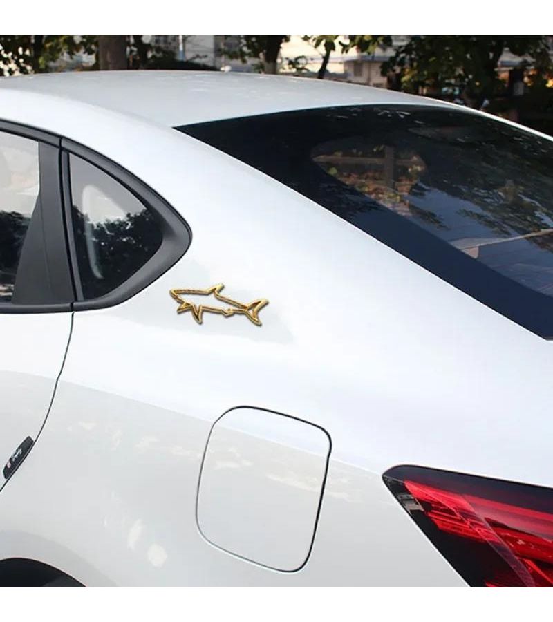 Random Colors Metal Shark Hollow Car Sticker Decorative Side Label 1pc - Image 1