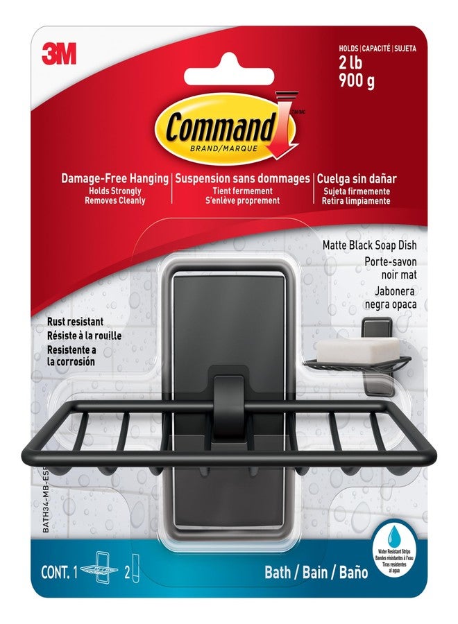 Command Soap Dish, Matte Black, 1 Holder, 2 Strips - Image 1