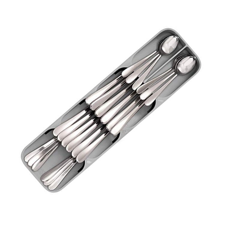 Multifunctional knife and compartment storage box cutlery spoon box knife and divider organizer kitchen drawer storage box tray Ash - Image 1