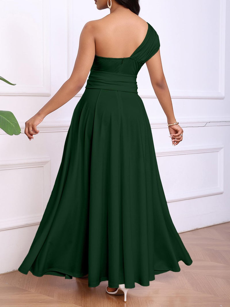 Ekaliy Women's Long Formal Dress One Shoulder Sleeveless Belted Wedding Guest Maxi Dresses Green XL - Image 3
