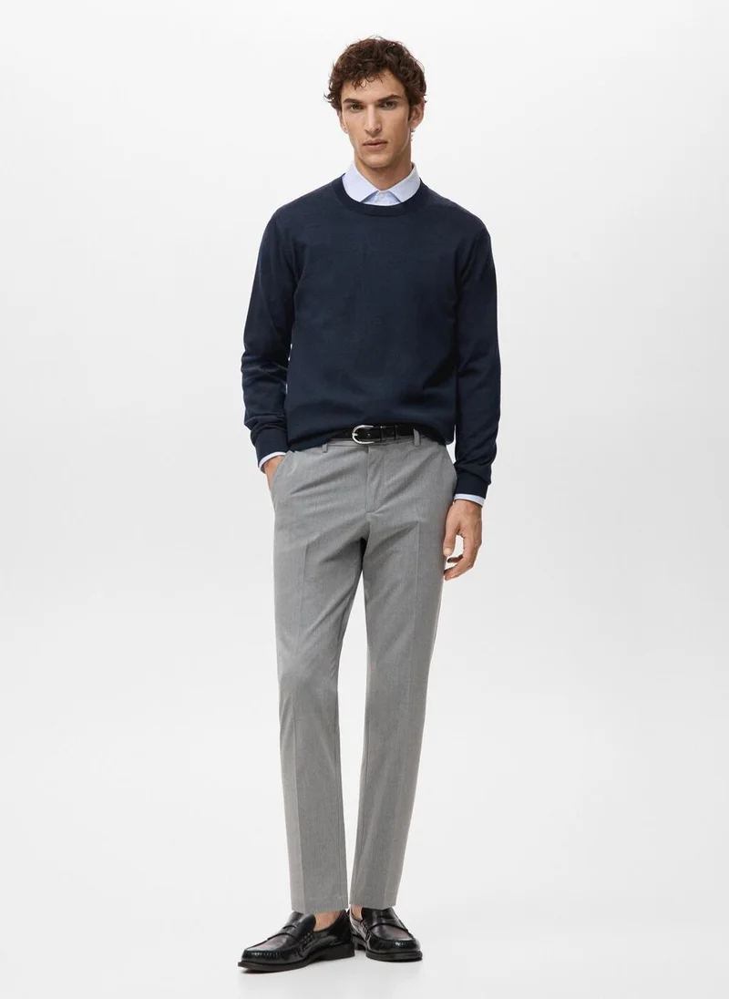 Mango Man 56-NAVY 100% Wool Fine-Knit Sweater for Men | Best Price UAE