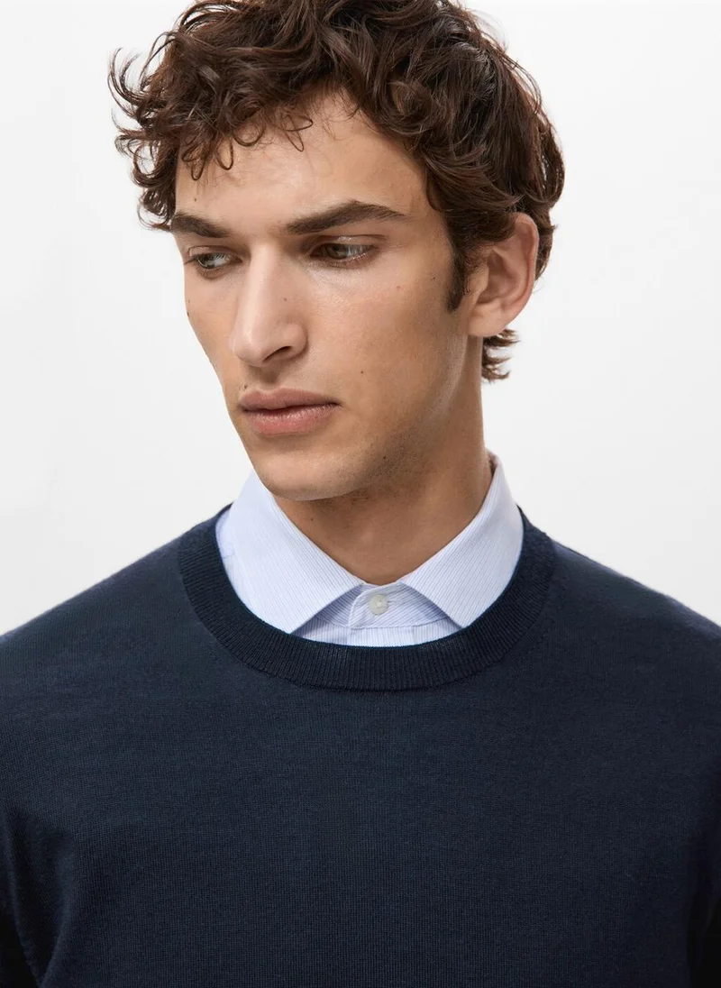 Mango Man 56-NAVY 100% Wool Fine-Knit Sweater for Men | Best Price UAE