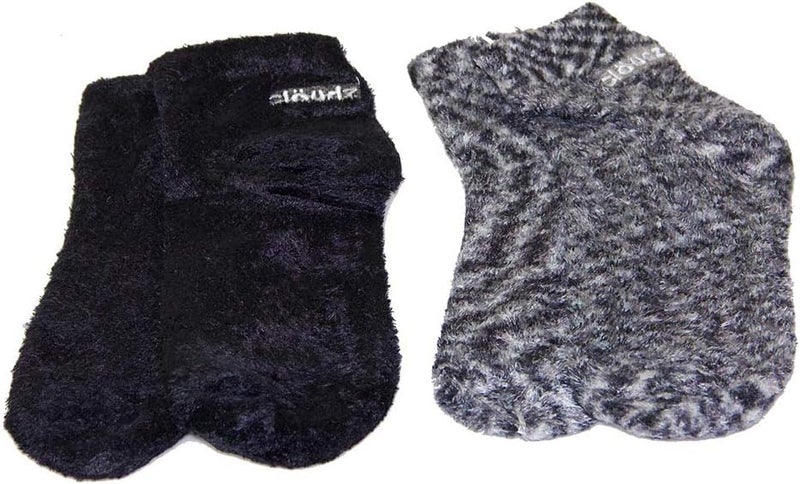 Cloudz - (2 Pairs! Dreamy Black Solft Plush Natural Aloe Vera Spa Socks - (Assorted Solid & Patterned) - Image 2