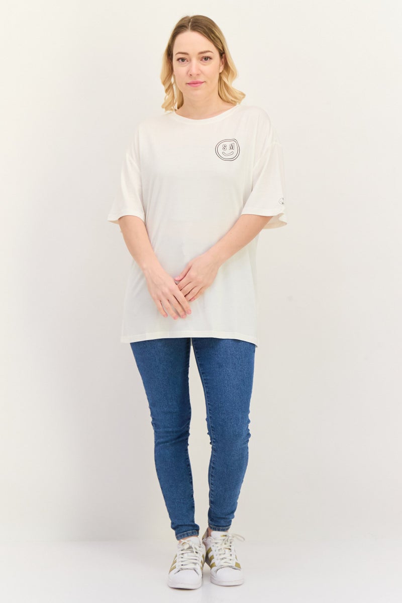 STEVE MADDEN Women Round Neck Short Sleeves Graphic Print T-Shirt, Cream - Image 2