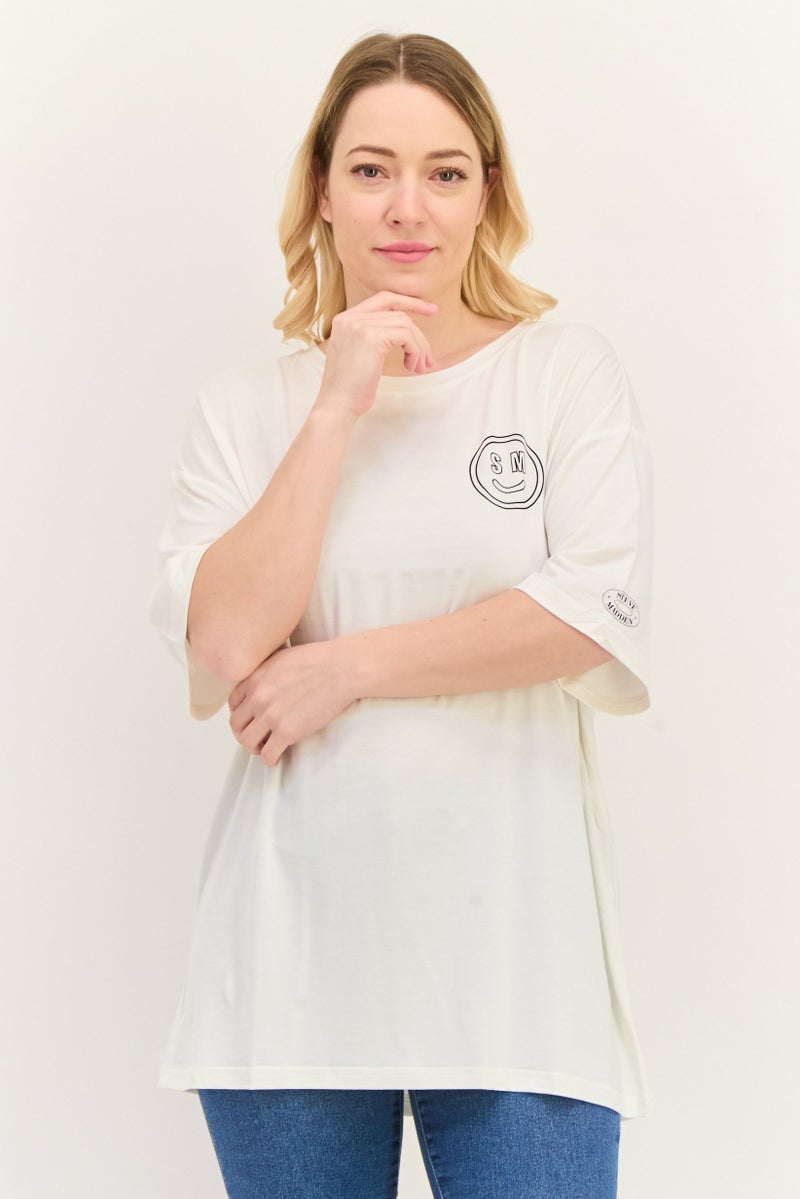 STEVE MADDEN Women Round Neck Short Sleeves Graphic Print T-Shirt, Cream - Image 1