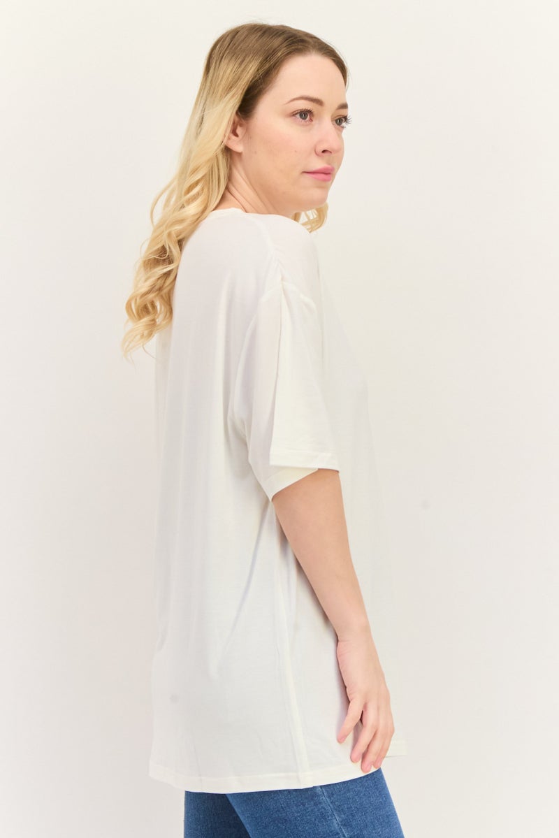 STEVE MADDEN Women Round Neck Short Sleeves Graphic Print T-Shirt, Cream - Image 3