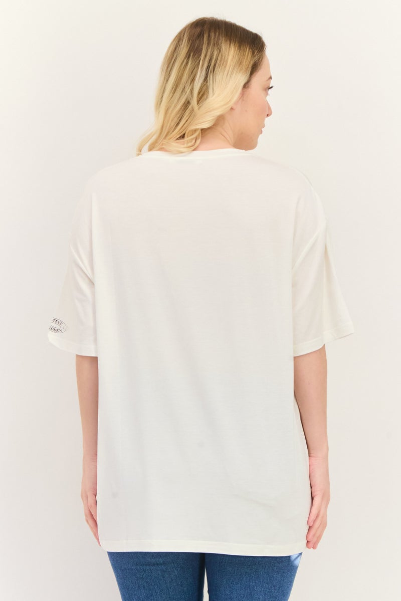 STEVE MADDEN Women Round Neck Short Sleeves Graphic Print T-Shirt, Cream - Image 4