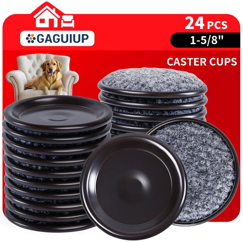 GAGUIUP 1 5/8" Round Carpet Bottom Furniture Caster Cups, Reusable Furniture Sliders for Hardwood Floors,Felt Furniture Pads Coasters to Protect Tile or Laminate Floors from Scratches, Brown/Gray (24 Pack) - Image 1
