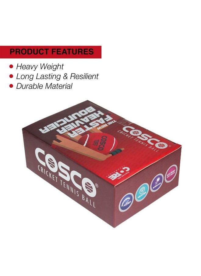 COSCO - Tuff Heavy Weight Ball, Pack Of 6, Red, Youth Size(Cricket) - Image 1