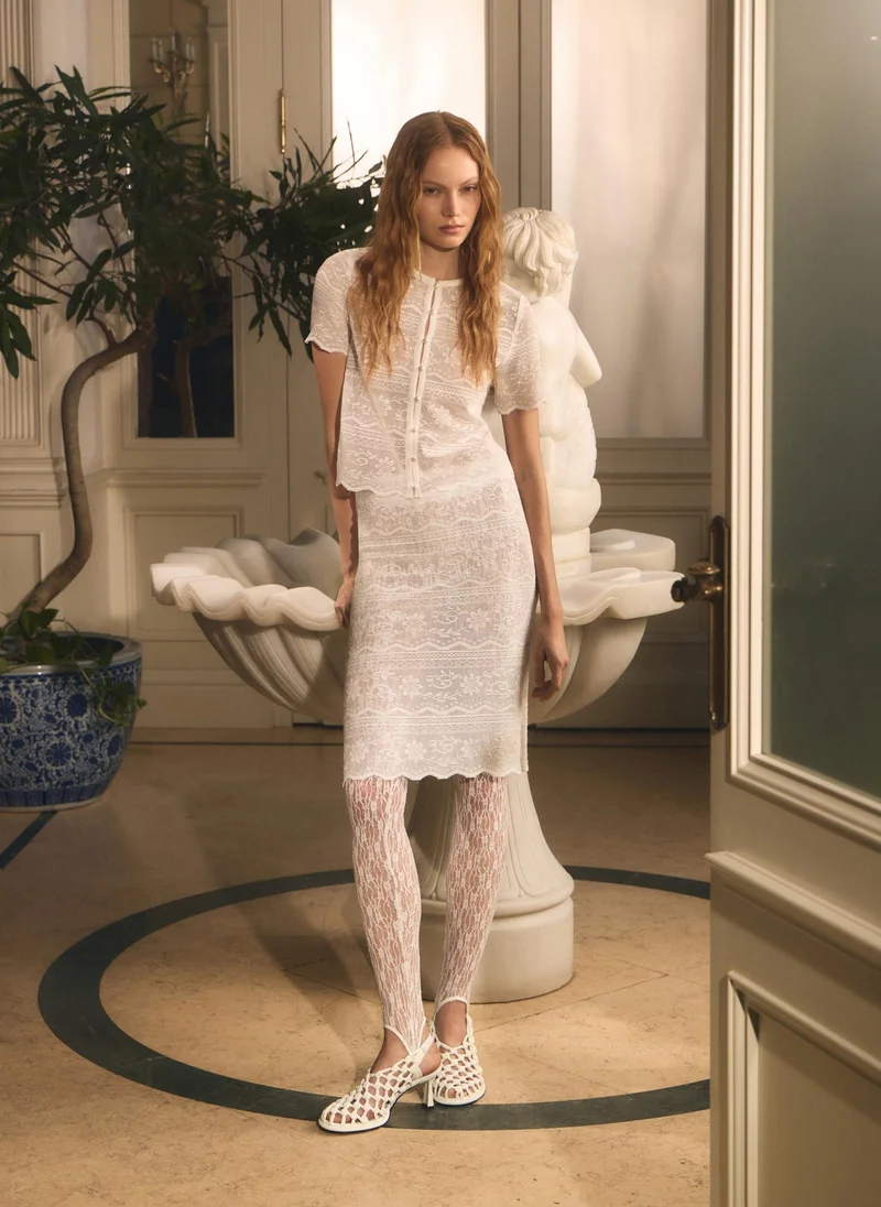 Lichi  Knitted knee-length skirt with textured pattern for Women | Best Price UAE