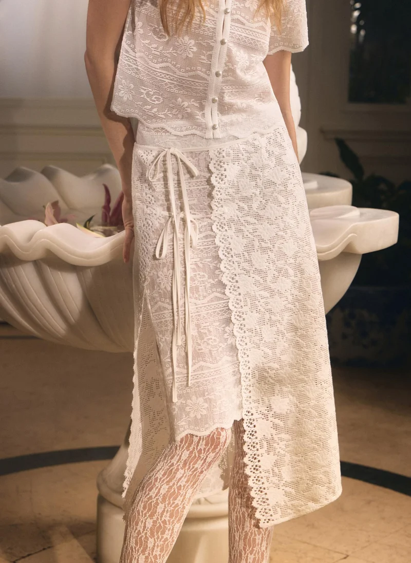 Lichi  Knitted knee-length skirt with textured pattern for Women | Best Price UAE