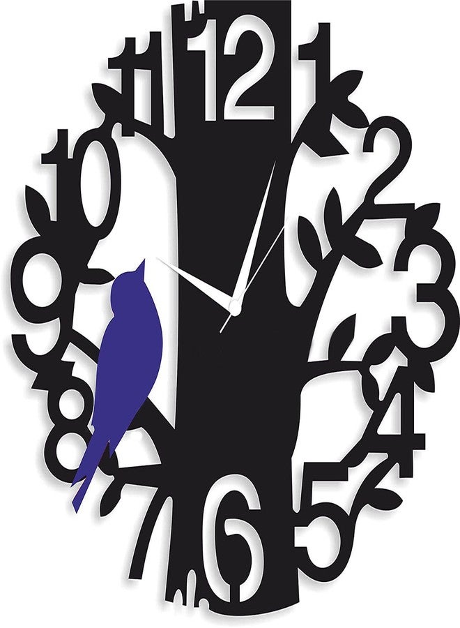 9br Designer Wall Clock for Home Decor Wooden Stylish Wall Clock for Office Sparrow-307 Dark Blue - Image 1