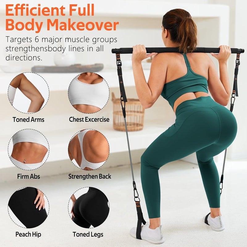 WALITO Pilates Bar Kit with Resistance Bands, 3-Section Multifunctional Yoga Pilates Bar with Metal Adjustment Buckle.Portable Pilates Equipment for Women & Men Full-Body Workouts at Home Gym - Image 5