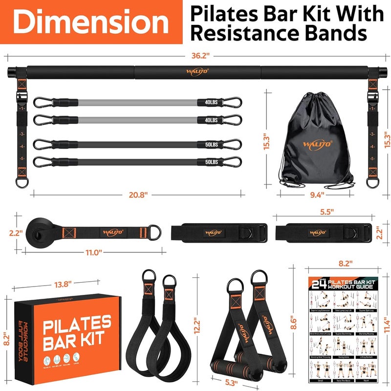 WALITO Pilates Bar Kit with Resistance Bands, 3-Section Multifunctional Yoga Pilates Bar with Metal Adjustment Buckle.Portable Pilates Equipment for Women & Men Full-Body Workouts at Home Gym - Image 2