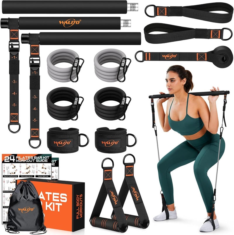 WALITO Pilates Bar Kit with Resistance Bands, 3-Section Multifunctional Yoga Pilates Bar with Metal Adjustment Buckle.Portable Pilates Equipment for Women & Men Full-Body Workouts at Home Gym - Image 1