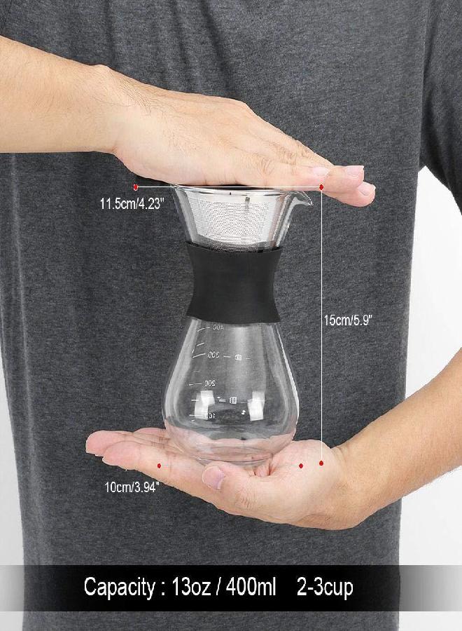 YOSOO Yosoo Elegant Hand Pour Over Coffee Maker Set,Reusable Manual Drip Filter Coffee Dripper Pot Glass Carafe & Permanent Stainless Steel Filter  - Image 2
